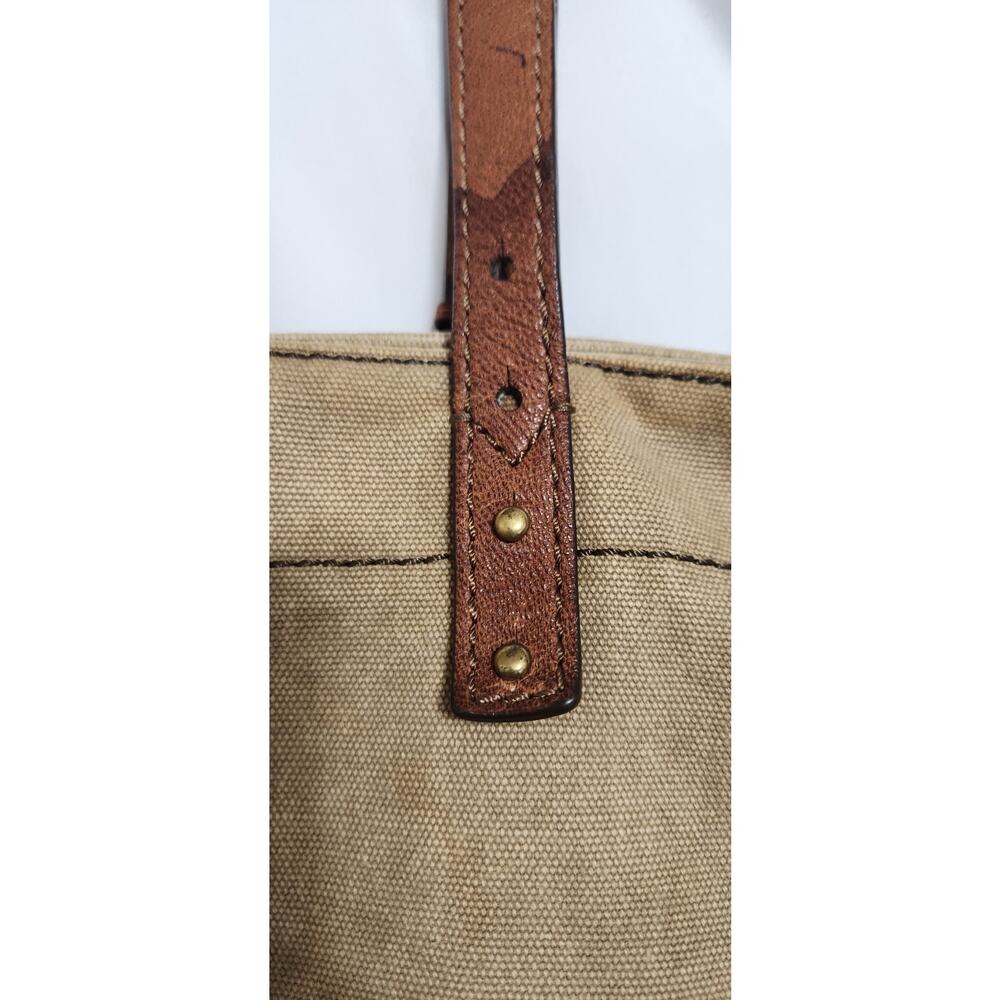 FOSSIL Large Jules Key Tote Tan Canvas Leather Handles Brass Key Tassel - Picture 7 of 13